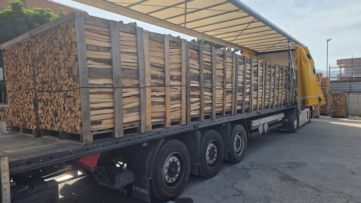 Camion carico di legna per la consegna