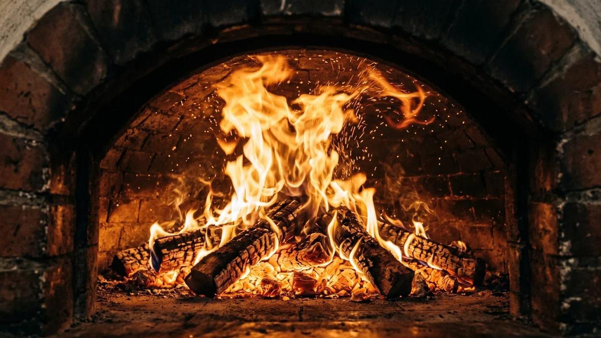 Fiamma viva in un forno da pizza